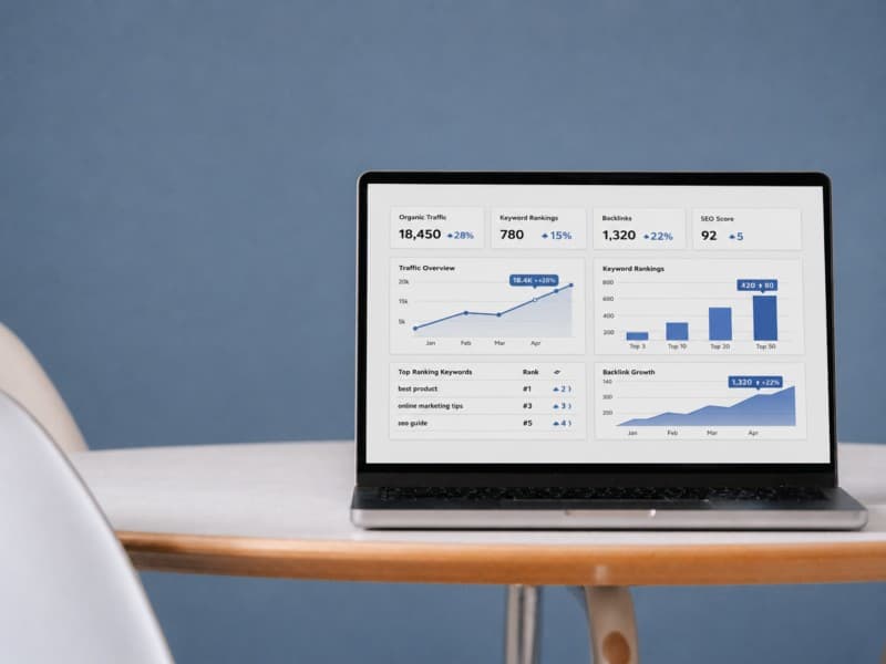 Laptop mit Search-Dashboard im Semtrix-Büro