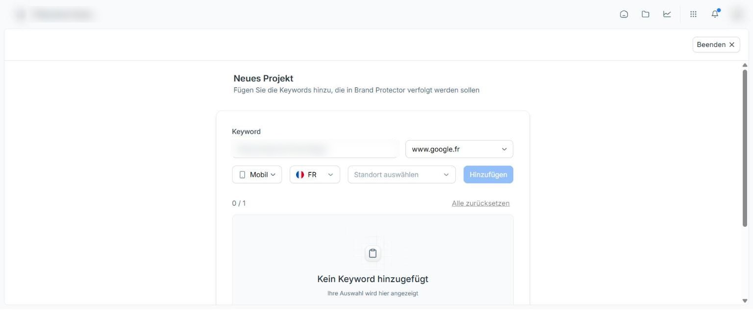 Brand Protector Einrichtung eines Marken-Keywords