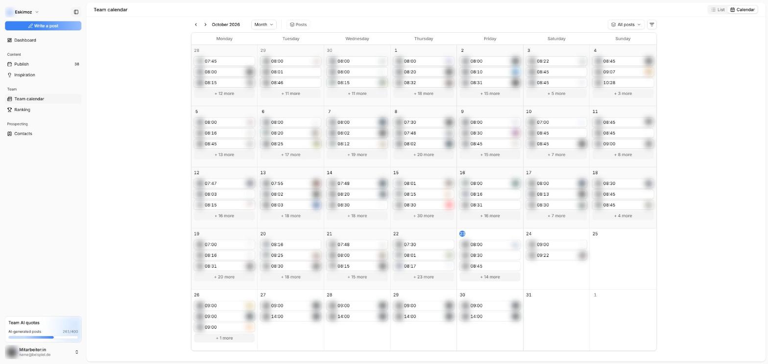 Team-Kalender mit allen geplanten Posts