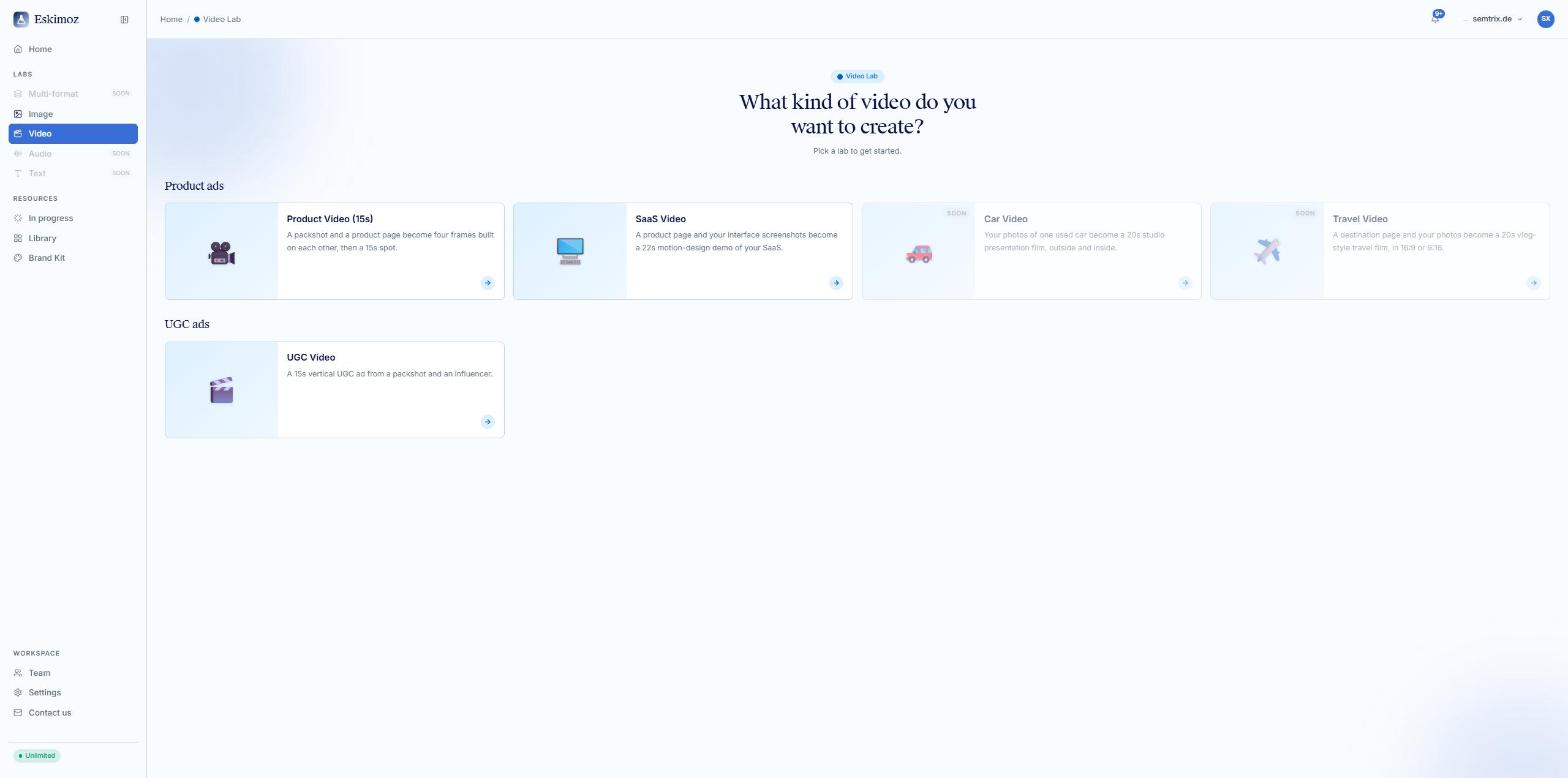Video Lab mit Product Video, SaaS Video und UGC Video