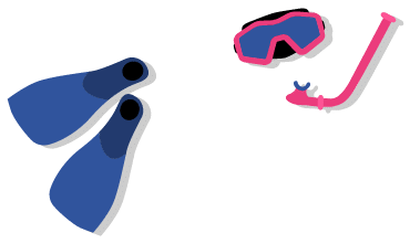 Taucherbrille und Flossen